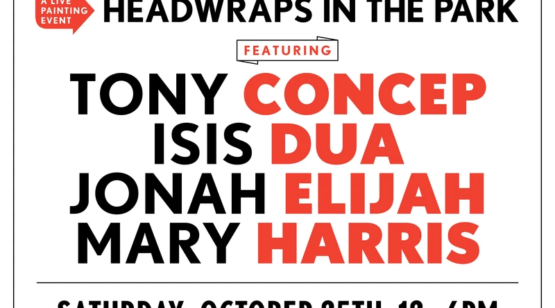 A white, black, and red graphic poster for the live painting event, "Black Joy." The graphic includes black and red text that gives event details including date and time, location, participating artists, and sponsors.