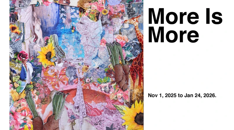 White poster text for Los Angeles Municipal Art Gallery's upcoming exhibition, "John Birtle: More is More." The poster contains information about the exhibition including dates, location, and sponsors.