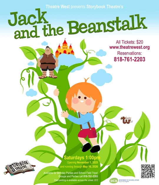 Illustration of Jack climbing the beanstalk, with the Giant and the Castle at the top of the beanstalk