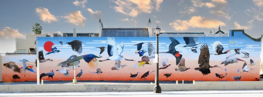 This mural celebrates diasporic communities' journeys when leaving their homelands to find new places to nest. Muralist Dave Young Kim’s A Momentous Moment in Time of Passage and Landing imagines over 30 birds traveling together in harmonious flight.