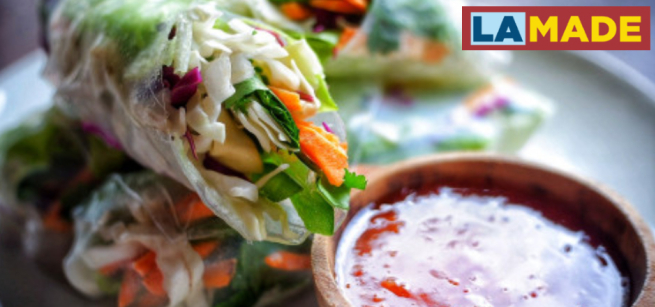 Vietnamese Spring Rolls are scrumptious and a healthy food choice. They are served cold (not fried), filled with fresh, crunchy vegetables, herbs, and rice noodles, wrapped in rice paper, and served with tangy-sweet dipping sauce.