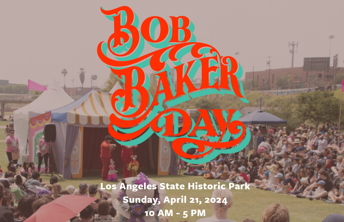 The image is of a large crowd of people at an outdoor event called "BOB BAKER XDAYS" at Los Angeles State Historic Park on Sunday, April 21, 2024, from 10 AM to 5 PM. The crowd consists of individuals wearing various types of clothing and enjoying the festival atmosphere.